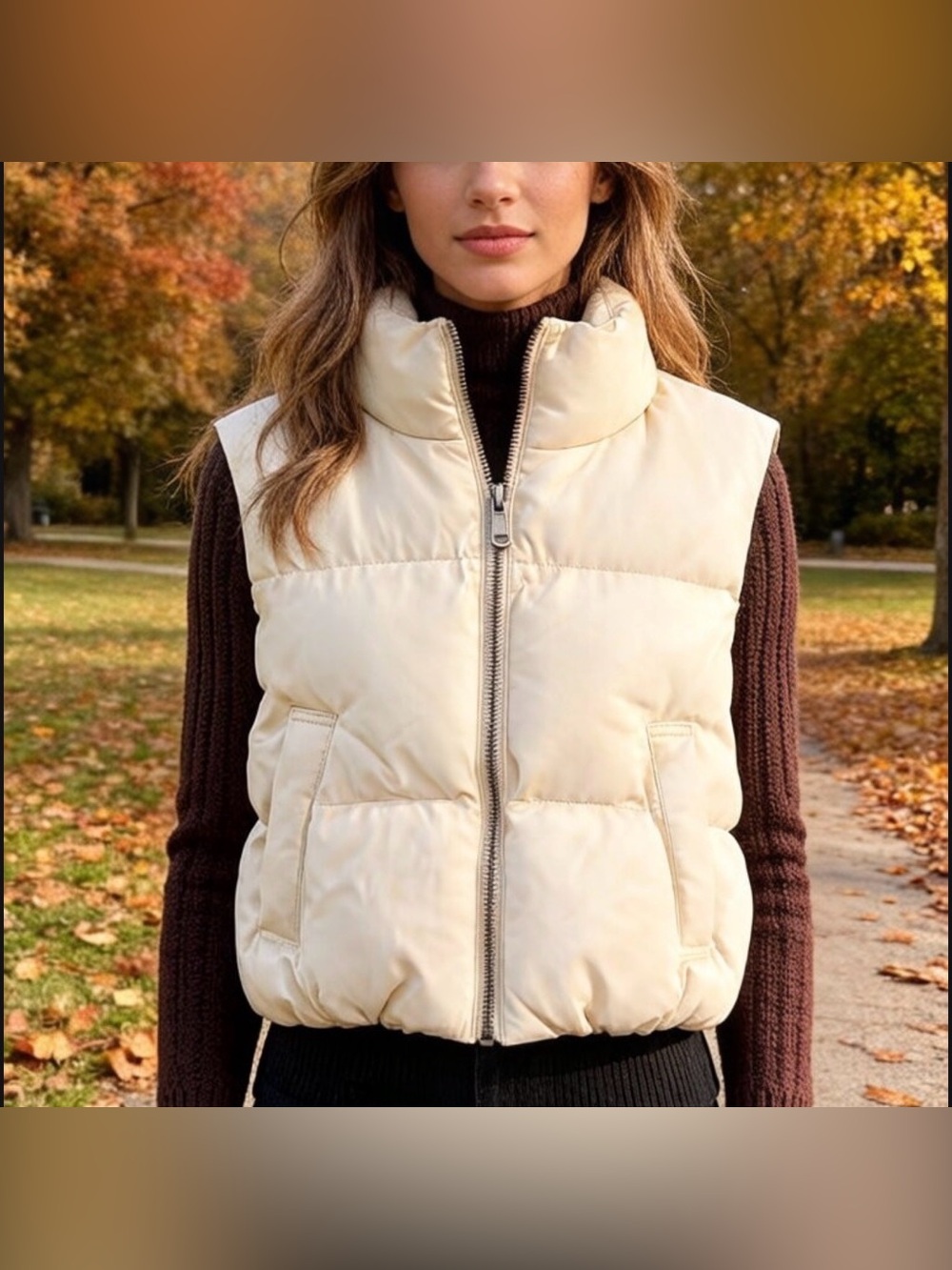 Cream Puffer Vest - Women's XS, Like New Condition